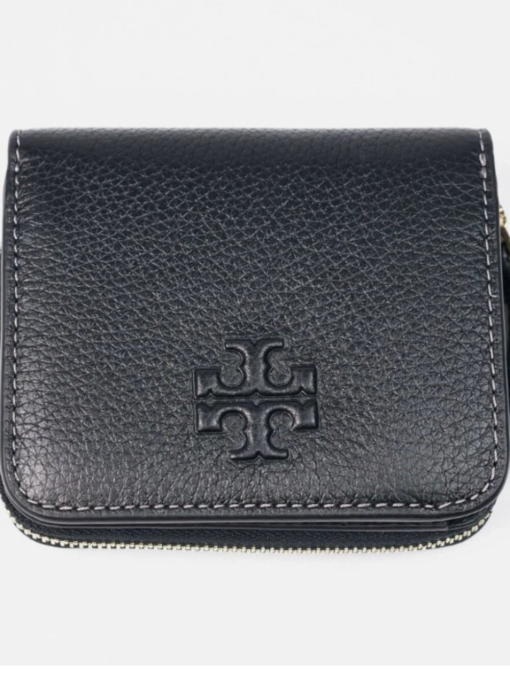 Tory Burch THEA Black Pebbled Leather Embossed Logo BiFold Wallet 146463